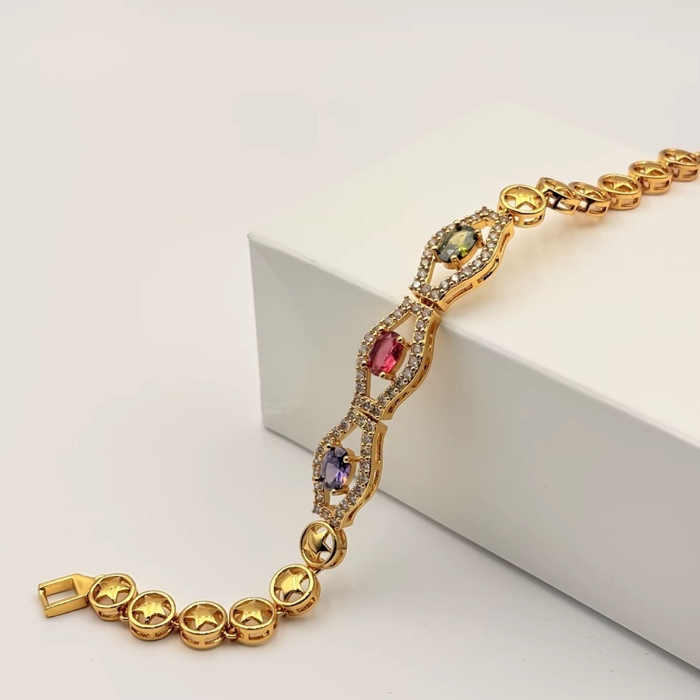 New 18k Gold plated Multicolor Gemstone Statement Bracelet